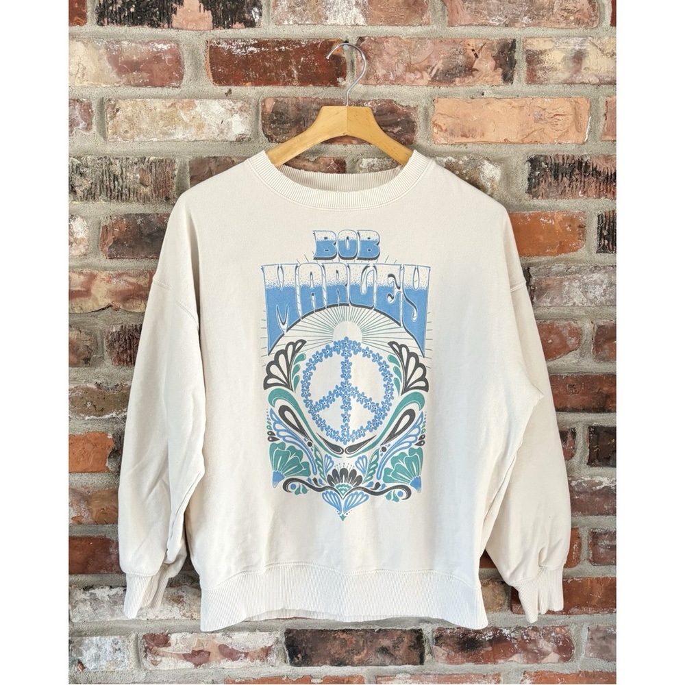 American Eagle Bob Marley Peace Sign Graphic Crewneck Sweatshirt, S